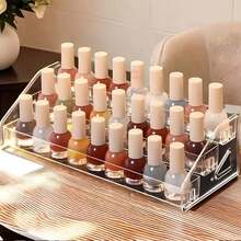 1 pieza Estantería de almacenamiento transparente con estilo de escalera para joyas y cosméticos, soporte de almacenamiento transparente de acrílico multifuncional, adecuado para exhibir perfumes, lápices labiales, esmaltes de uñas, paletas de sombras de ojos, soporte de exhibición multifuncional, accesorios de baño - Blanco transparente - Ver 8