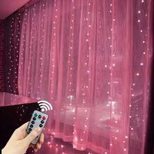 Luces de cadena LED para cortinas con 8 modos, alimentadas por USB, luces para bodas y fiestas, decoración para dormitorio, fiesta de cumpleaños, Eid (control remoto no incluido) - Luz de cortina USB - Ver 3