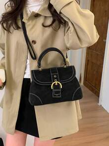Niche Design Vintage PU Women's Handbag, Fashionable Structured Crossbody Bag With Adjustable Long Shoulder Strap, Buckle And Eyelet Hardware, Suitable For Daily Commute, Shopping, Dating, Casual Versatile Shoulder Bag - Multicolor - View 9