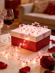 1串心形灯串，粉/红色，浪漫LED装饰灯链，迷人光芒，仙女灯，优雅心形节日装饰，柔和暖光效果，创意悬挂灯饰，甜蜜派对氛围装饰，温馨卧室/客厅/餐桌装饰，求婚/周年纪念庆祝拍照背景（不含电池）