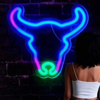 USB-Powered LED Neon Bull Sign With Adjustable Brightness & Color Settings - Ideal For Wall Decor, Bedroom Ambiance, Party Lighting, And Men'S Cave - Perfect Birthday And Festival Gift, Wall Decor Sign|Sporty Neon Sign|USB Powered Light