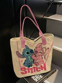 Stitch Canvas Bag, Cute Cartoon Print, Multifunctional Square 3D Canvas Tote Bag, Handbag, Large Capacity Cosmetic Storage Bag, Can Hold Lipstick, Makeup Brushes, Skincare, Phone, Coins, Small Items, Suitable For Home, Gifts, Vacation, Holidays (Halloween, Christmas, Etc.), Multipurpose - Multicolor - View 5