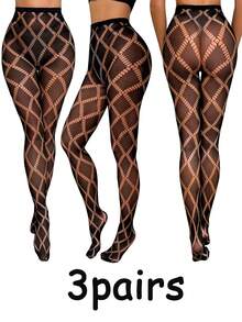 1-3 Pairs High Elasticity European And American Cross-Border Fishnet Stockings, Fashionable Girl Sexy Tattoo Jacquard Lace Hollow Out Mesh Pantyhose - Multicolor - View 15