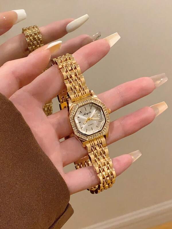 1 pièce Montre-bracelet minimaliste, décontractée et élégante de style vintage moyen-oriental pour femmes, couleur or rétro