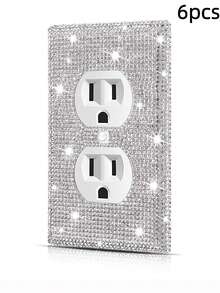 墙板插座盖，电源插座插头盖，标准尺寸 4.50 英寸 X 2.76 英寸，银色水钻闪亮装饰灯开关盖板，适用于卧室配件家居装饰、贴纸、墙贴花、乙烯基贴花，用于家居装饰、春季装饰物品，让您的家焕然一新，拉玛装饰贴纸礼物生日毕业 - 銀色 - 查看 12