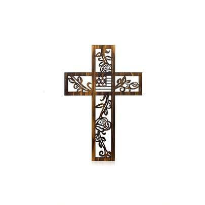 Wooden Wall Hanging Cross Handmade Antique Design Religious Crosses Hand Carved Wood Decorations For Easter Home Living Room Holiday Decor