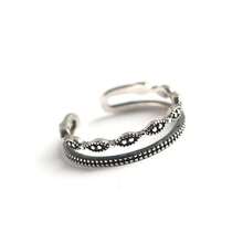 Joyería de mano trenzada de doble capa, joyería vintage de plata tailandesa desgastada, anillo abierto de ondas con lunares - Plata tailandesa vintage envejecida - Ver 3