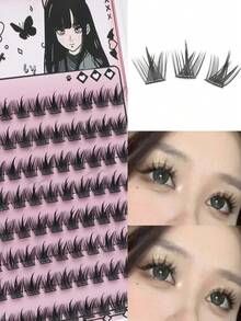 96pcs Natural Single Cluster Self-Adhesive False Eyelashes - Transparent Lash Stems. Realistic Cartoon-Style Lashes, Lightweight And Glue-Free, Dense, Curled And Lengthened. Self-Adhesive Design, Perfect For Bare-Faced Or Natural Makeup. - C - Xem 8
