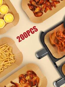 200pcs Air Fryer Parchment Paper, Rectangular Non-Stick Frying Paper, Disposable Oil Paper, Air Fryer Accessories, Available In 200/100/50/1 Sheets - Multicolor Long - View 4