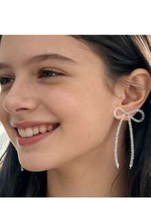 1 pieza Pendientes colgantes de cristal con lazo elegante hecho a mano - transparente - Ver 1
