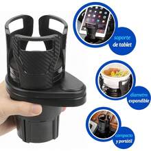 Portavasos para Auto, Doble, Ajustable para Bebidas, Multifuncional, Compatibilidad Universal, Organizador de Celular, Gafas, Monedas, Color Negro - 1 - Ver 4