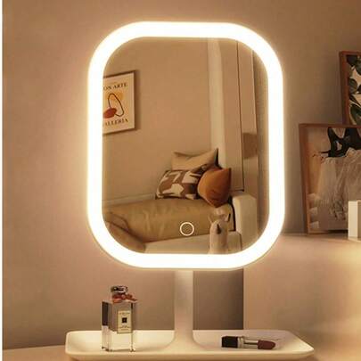Espejo de maquillaje LED, 3 modos de iluminación, control táctil, soporte portátil, plegable para almacenamiento, espejo de maquillaje de viaje, espejo de maquillaje LED portátil recargable - Adecuado para maquillaje diario, viajes, dormitorio, escritorio de oficina, coche, apartamento pequeño, también un regalo de Navidad ideal para mujeres