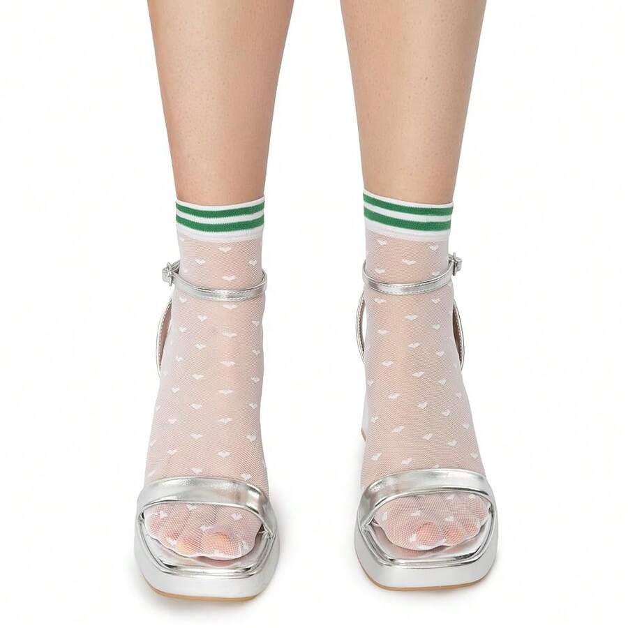 MANA MANA Damen Knöchelsocken elegant bequem transparent mit originellem witzigem Design perfekt für jedes Outfit und jeden Anlass Made in Italy-1129 - Spiel Weiß/Grün - Übersicht 1