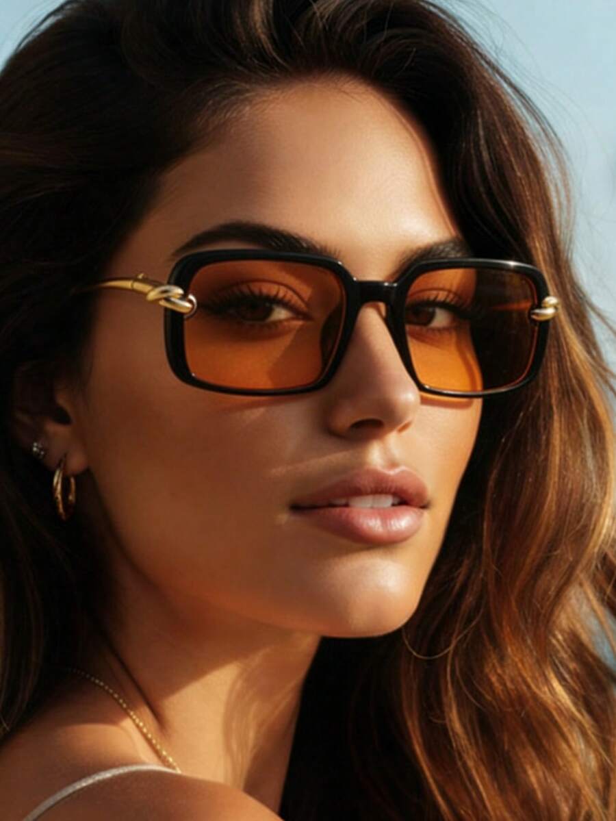 1副经典简约小框矩形时尚眼镜，男女皆宜的朋克风眼镜，适合派对、情侣、休闲佩戴，装饰性强。 - 彩色 - 查看 1