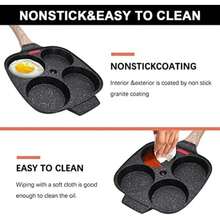 Sartén Tortitas, Sartén Huevos Poche de 4 Agujeros con Tapa Sartén Antiadherente de Aluminio para Desayuno Huevos Fritos Panqueques, para Estufas de Gas y Cocinas de Inducción(Negro 01 + lid) - Multicolor - Ver 6