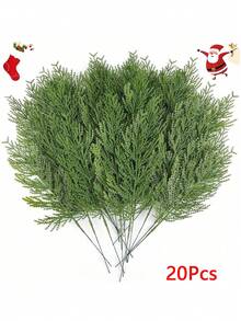 20 piezas de ramas artificiales de pino, plantas verdes falsas de plástico - Accesorios DIY para días festivos, regalos del Día de San Valentín, decoración del hogar, decoración navideña, decoración de habitaciones - Verde - Ver 11