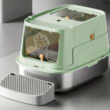 Extra Large Stainless Steel Litter Box, Fully Enclosed Design With High Walls To Prevent Litter Scatter, Anti-Stick & Odor-Proof Cat Litter Tray