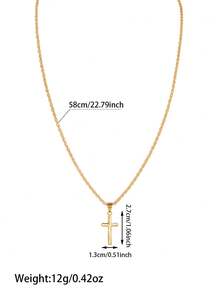 1件简约个性化脊椎十字吊坠项链，男士休闲时尚项链，适合日常、通勤和派对佩戴 - 金色 - 查看 4