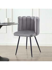 CLIPOP Single Dining Chair Velvet, Bedroom Makeup Vanity Chair With Padded Back And Metal Legs, Grey Shell Chair For Dressing Table Living Room Kitchen - Grey - View 4