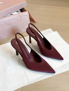 新款优雅性感女士高跟凉鞋，尖头露跟细高跟鞋，适合婚礼、约会、通勤、派对、夏季穿着 - 酒紅色 - 查看 7