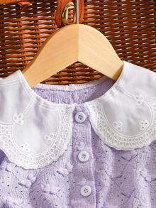 Baby Girls' Peter Pan Collar Butterfly Embroidered Bodysuit, Sweet Cute Casual Comfortable Minimalist Daily Wear, Spring/Summer - Purple - View 3