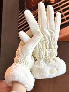 1 Pair Cute Gloves, Touchscreen Friendly For Cycling, Skiing, Women - White - View 1