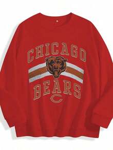Vintage Chicago- Football Crewneck Sweatshirt, Football T-Shirt, Chicago Game Day , Sweatshirt-New Fall & Winter Apparel - Unisex Long-Sleeved Loose-Fitting Cotton Blend Hoodies In Casual Couple Style Heart Print Crew Neck Sweatshirt,Ladies Casual Crew Neck Pullover,Ladies Cozy Valentine's Day Loungewear Crew Neck Sweatshirt - màu đen - Xem 9