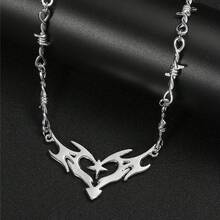 1 Piece Silver Punk Gothic Cool Cross Thorn Wire Mesh Flame Heart Necklace Pendant Necklace Suitable For Men Halloween Gift Party Gift Holiday Gift - 款式一 - 查看 11