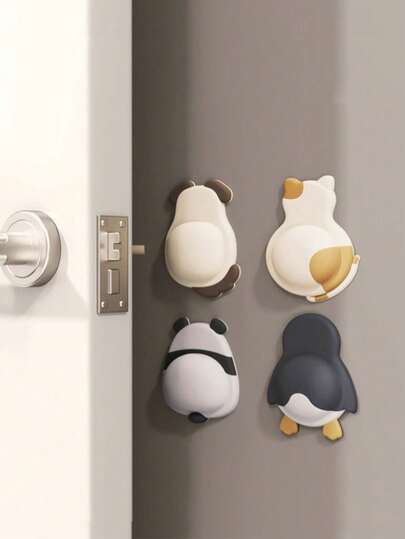 4件套（猫+狗+企鹅+熊猫）可爱宠物防撞垫，柔软橡胶门贴，防撞保护垫，冰箱门垫，企鹅熊猫软垫