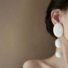 1 Đôi bông tai tua rua hình oval bằng acrylic phóng đại thời trang - trắng - Xem 4