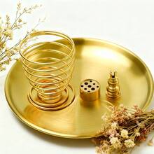 多功能香炉，适用于放置鼠尾草、圣木等条状、盘状或锥形香，黄铜材质，带集灰器，是冥想、瑜伽室和家居装饰的理想之选。 - 金色 - 查看 6