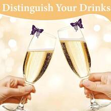 8Pcs Acrylic Wine Glass Tags Purple Butterfly Pink Bowknot Cat Rose Pink Cherry Blossoms Drink Markers For Cups Reusable Blank Drink Charms For Birthday Wedding Party Decoration Accessory - Butterfly - View 6