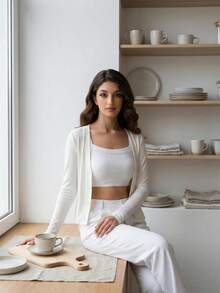 1件装女士固定衬垫运动文胸，无钢圈无缝抹胸式，白色