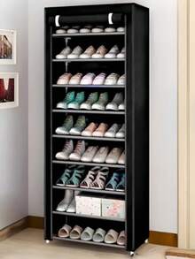 Estante Organizador para Zapatos de 9 Niveles | Acero Inoxidable | Almacenamiento de Calzado | Tela Impermeable | Zapatero Armable para 27 Pares - Negro - Ver 9