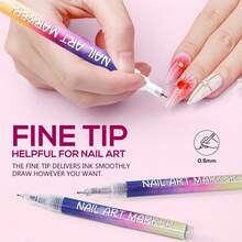 12-Color Set Nail Painting Pens, 0.5mm Ultra-Fine Tip For DIY Nail Designs, DIY Nail Art Pens Tools Rich Colors Easy To Apply, Quick Dry, Long Lasting Manicure For Salon & Festival Nail Art Use - Multicolor - View 3