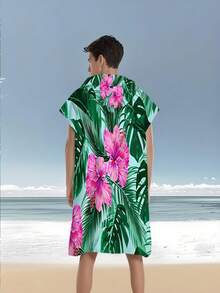 1pc Bohemian Style Tropical Floral Polyester Hooded Poncho, Plus Size Beach Towel - Vibrant Floral Design, Beach Wrap, Soft Polyester Robe, Suitable For Swimming, Travel And Beach Vacation, Unisex Bathrobe Surfing Accessories - Multicolor - View 21