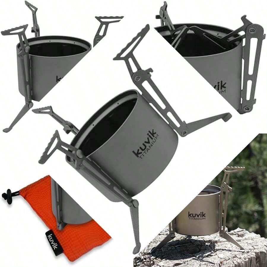 Titanium Siphon Alcohol Stove with Folding Legs, Ultralight and Compact for Hikers, Camping and Survival - Titanio - Ver 1