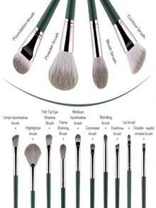 14件套专业化妆刷套装，便携旅行套装，包含腮红刷、粉底刷、眼影刷、散粉刷、眉刷，尼龙刷毛，ABS手柄，适合初学者和化妆爱好者，尤其适合旅行，是圣诞节或情人节的绝佳礼物。 - 綠色 - 查看 7