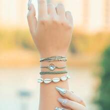 FANCY SHINY Wave String Bracelets Braid Puka Shell Bead Bracelets Handmade Cute  Boho Easter Jewelry Gifts For Women - Dark Green - View 3