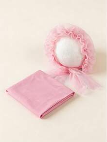 INS风新生儿摄影套装 - 多色包巾+蕾丝帽，宝宝百日照和满月照必备，新生儿包巾蕾丝帽摄影套装，粉色/白色/绿色可选，专业影棚道具，适用于新生儿、百日照、满月照和主题拍摄 - 彩色 - 查看 14