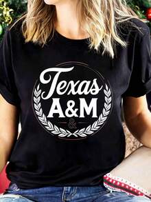 Sports Event Short Sleeves Texas A M Aggies College Logo T Shirt Women Casual Short Sleeve Top White Graphic Tee For University Fans Suitable For Sports Eventsholiday Partiesand Other Holiday Gifts - trắng - Xem 1