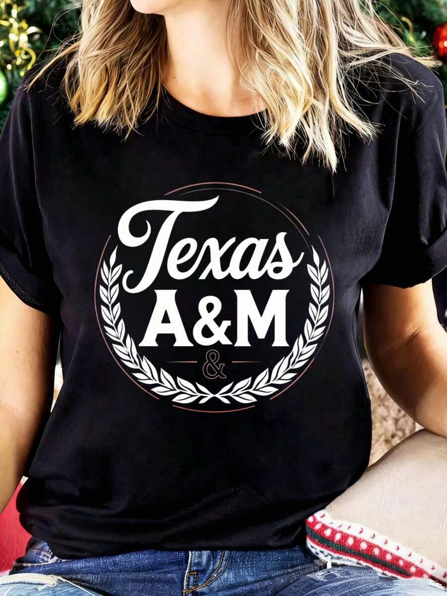 Sports Event Short Sleeves Texas A M Aggies College Logo T Shirt Women Casual Short Sleeve Top White Graphic Tee For University Fans Suitable For Sports Eventsholiday Partiesand Other Holiday Gifts - trắng - Xem 1