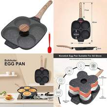 Sartén Tortitas, Sartén Huevos Poche de 4 Agujeros con Tapa Sartén Antiadherente de Aluminio para Desayuno Huevos Fritos Panqueques, para Estufas de Gas y Cocinas de Inducción(Negro 01 + lid) - Multicolor - Ver 1