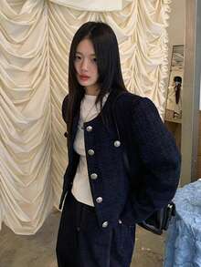 Women's Casual Blue Short Jacket, Autumn/Winter New Arrival - Navy Blue - View 4