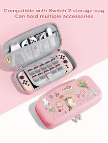 Cat Cake, Cherry, Tulip Pattern Game Console Carrying Case With Strap, Suitable For Switch/Switch OLED/Switch Lite/New Switch 2 (2025), Built-In Stand, 10 Game Card Slots, Portable Travel Bag, Anti-Drop And Shock-Proof | Game Card And Accessory Storage Bag - Multicolor - View 20