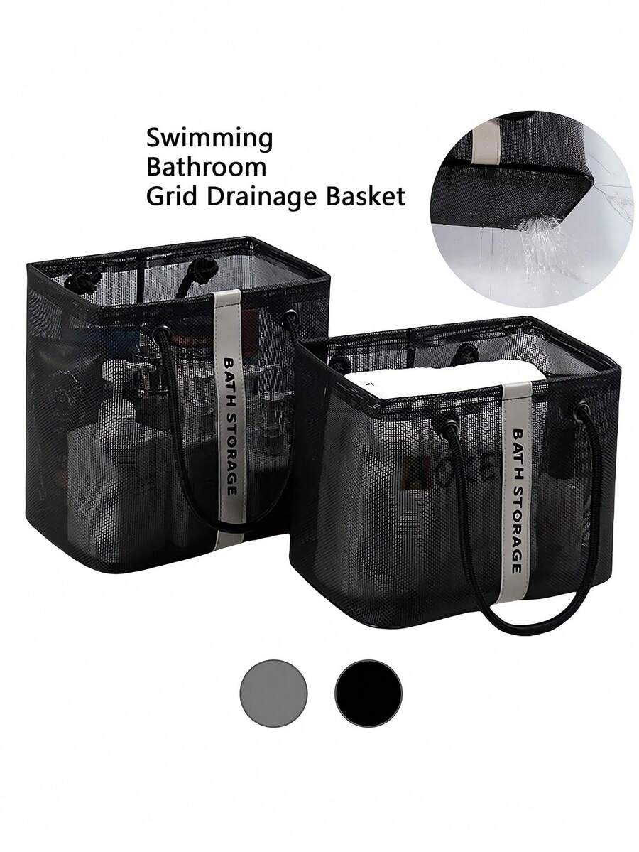 Bolsa organizadora de malla para ducha, cesta de almacenamiento plegable para el baño para artículos de tocador, champú, jabón y maquillaje, organizador de artículos de tocador portátil y resistente al agua para hombres y mujeres, para uso en el hogar, gimnasio, compras, actividades al aire libre y piscina - Negro - Ver 1