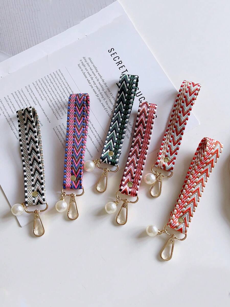 1条短款腕带，高端精致编织复古花卉图案挂链，个性化创意男女通用钥匙扣，结实耐用的手机挂绳，防丢防摔手机壳挂绳，兼容安卓及大多数智能手机，送给母亲、家人、朋友、孩子、生日、节日的礼物 - 彩色 - 查看 1