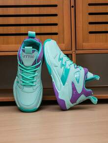 1 Pair Kids' Basketball Shoes, Youth Outdoor Sports Shoes Anti-Slip Durable New Fashion Colorblock Breathable Casual Boys Shoes