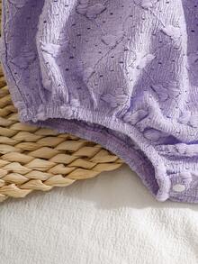 Baby Girls' Peter Pan Collar Butterfly Embroidered Bodysuit, Sweet Cute Casual Comfortable Minimalist Daily Wear, Spring/Summer - Purple - View 7