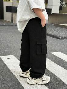 1 件装幼儿男童纯色休闲柔软舒适口袋及踝工装裤，适合 4-7 岁儿童，四季皆宜